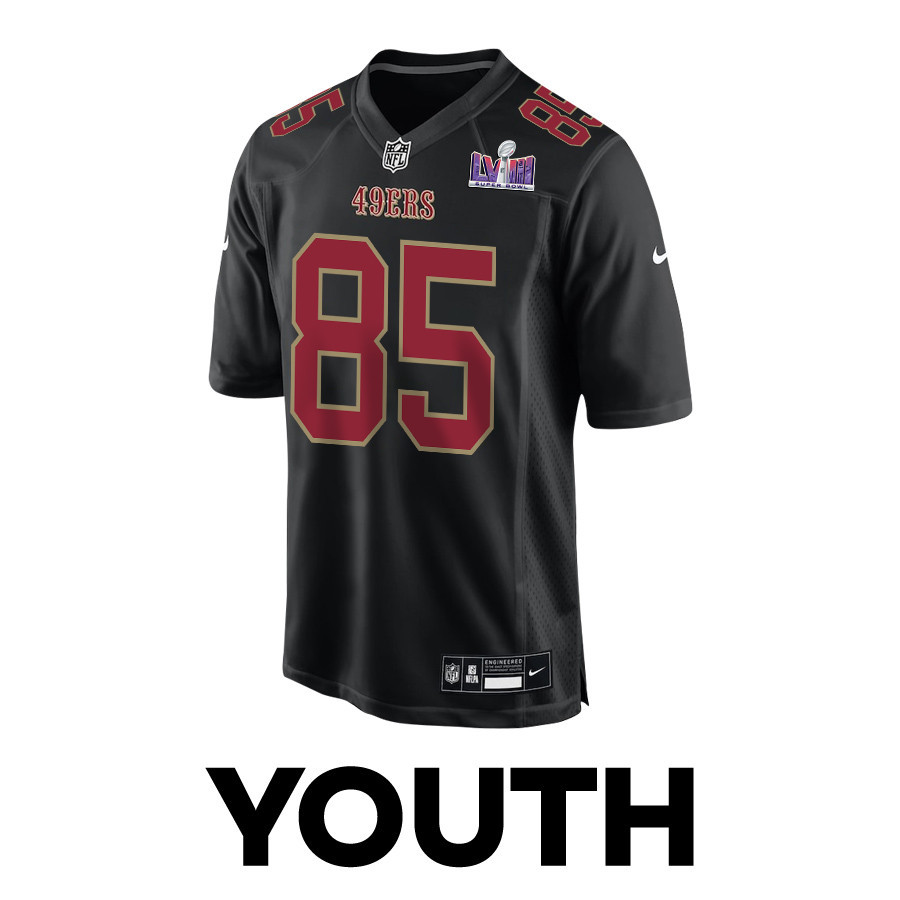 George Kittle 85 San Francisco 49ers Super Bowl LVIII Patch Fashion Game Carbon Black NFL Jersey Youth