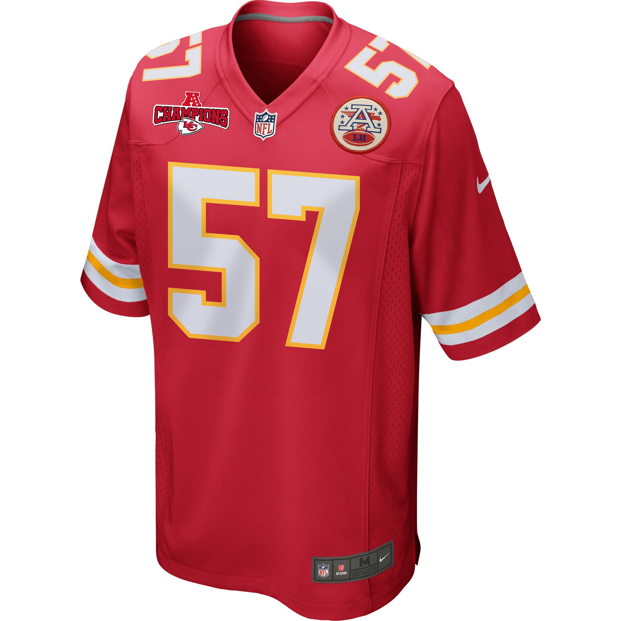 Truman Jones 57 Kansas City Chiefs AFC Champions Patch Game Red NFL Jersey Men's