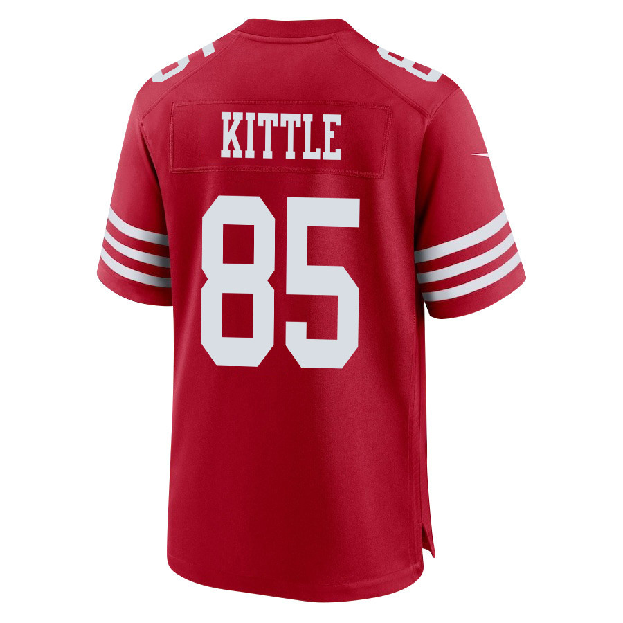 George Kittle 85 San Francisco 49ers Super Bowl LVIII Patch Game Scarlet NFL Jersey Men's