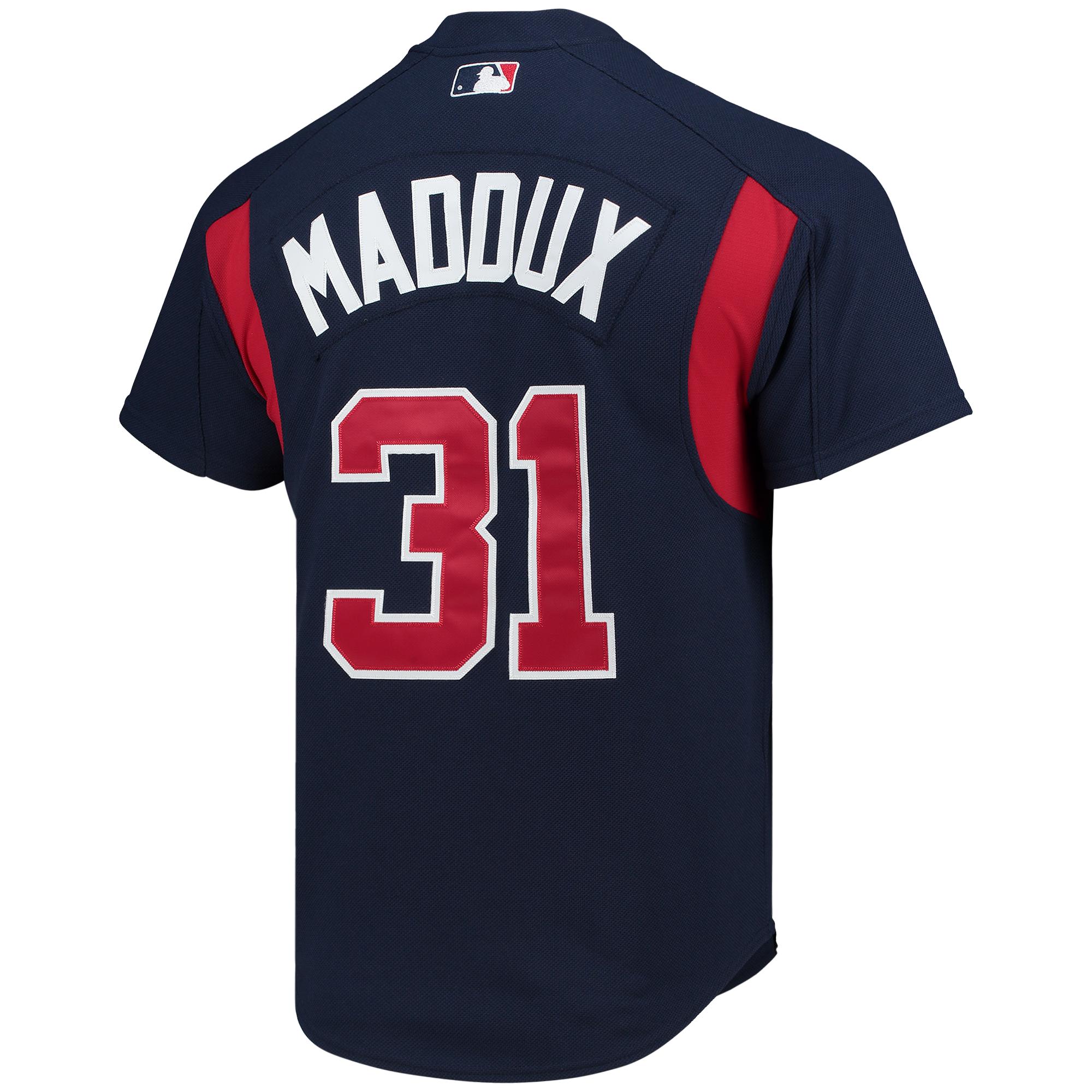 Atlanta Braves Greg Maddux Mitchell Ness Navy Cooperstown Collection Mesh Batting Practice Button-Up MLB Jersey Men's