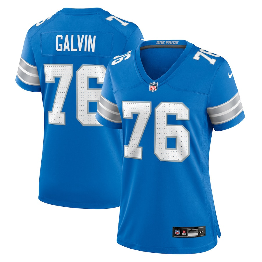 Connor Galvin 76 Detroit Lions Team Game Blue NFL Jersey Women's
