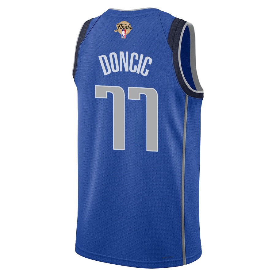 Luka Doncic 77 Dallas Mavericks 2024 FINALS PATCH Swingman Icon Edition Blue NBA Jersey Men's