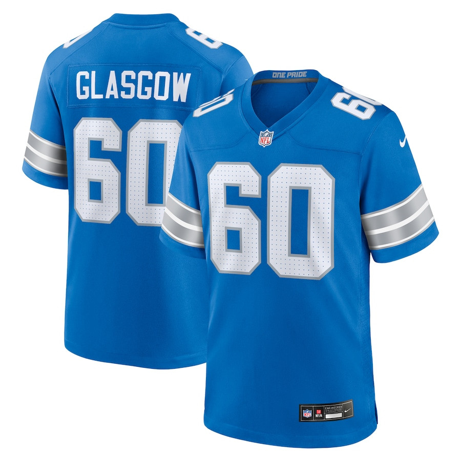 Graham Glasgow 60 Detroit Lions Team Game Blue NFL Jersey Men's