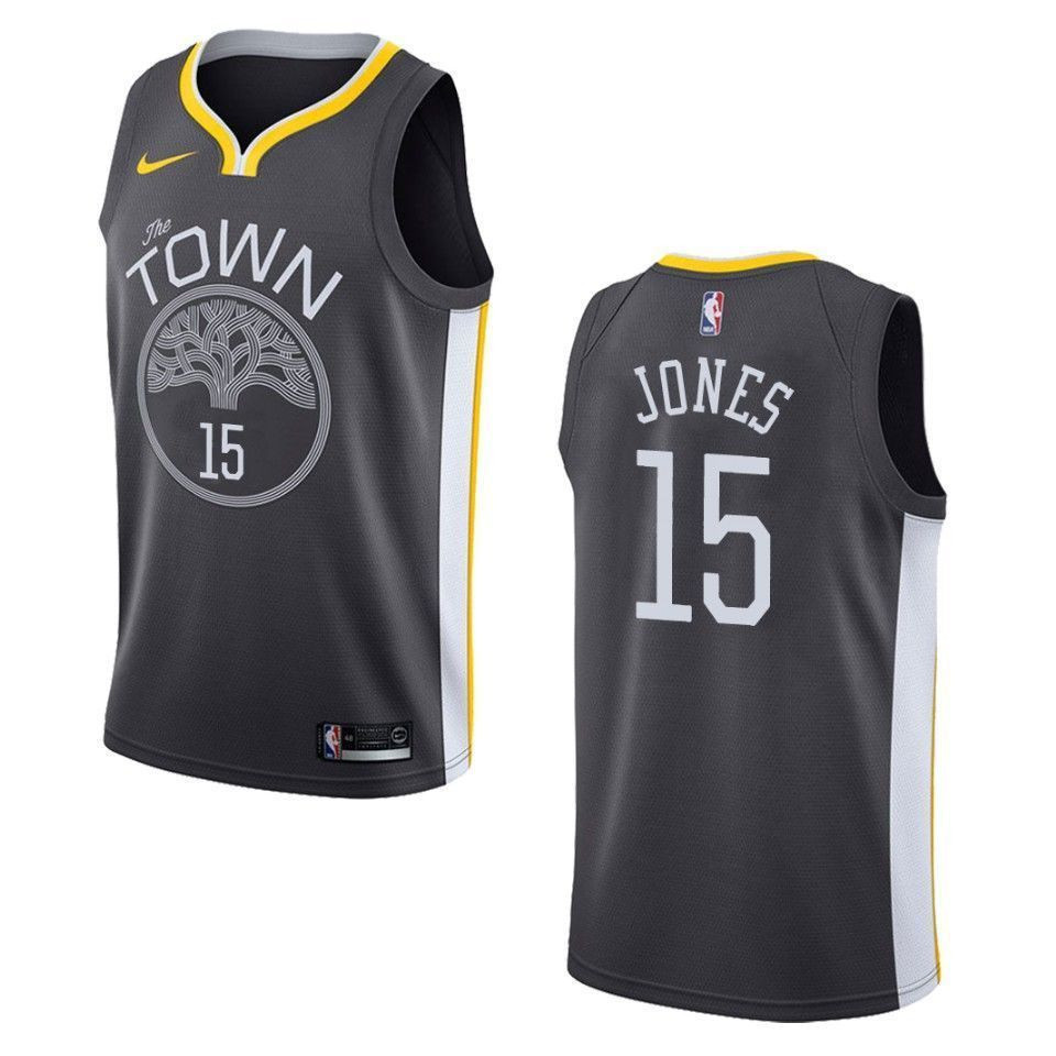 Golden State Warriors 15 Damian Jones Statement Swingman Black NBA Jersey Men's