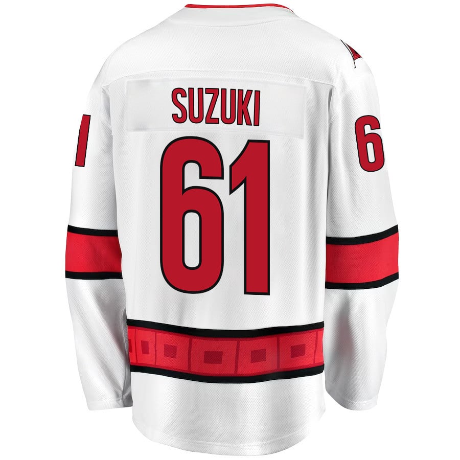 Ryan Suzuki 61 Carolina Hurricanes Stanley Cup 2023 Playoffs Patch Away Breakaway White NHL Jersey Men's