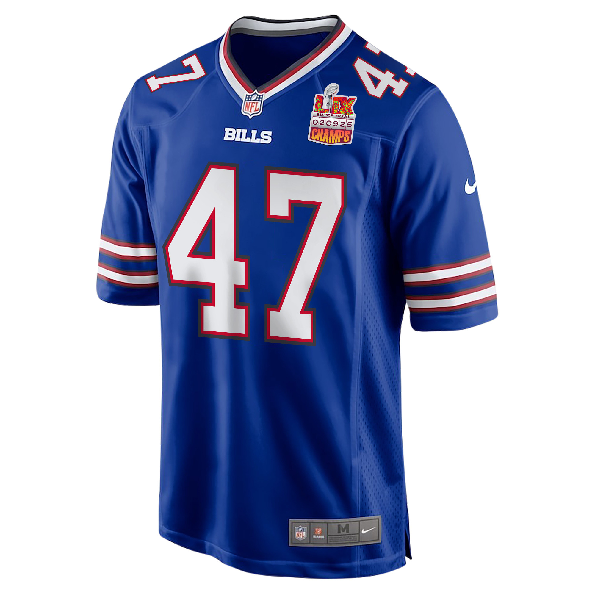 Christian Benford 47 Buffalo Bills Super Bowl LIX Champions Patch Game Royal NFL Jersey Men's