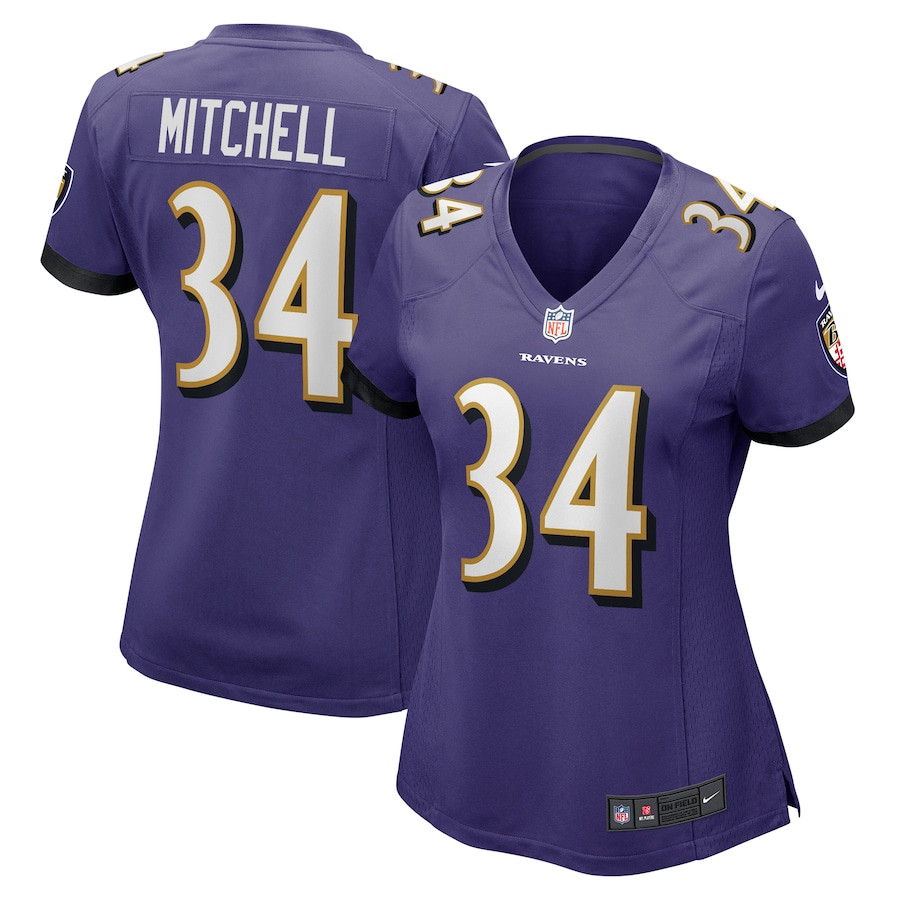 Keaton Mitchell 34 Baltimore Ravens Game Purple NFL Jersey Women's