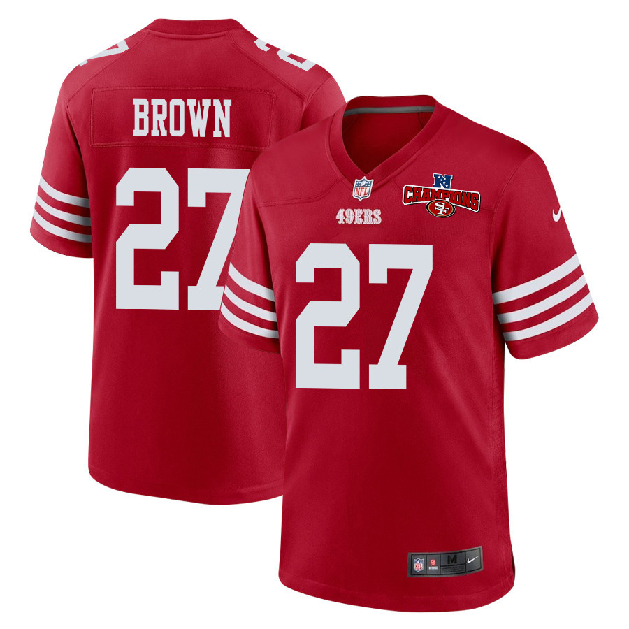 Ji'Ayir Brown 27 San Francisco 49ers NFC Champions Patch Game Scarlet NFL Jersey Men's