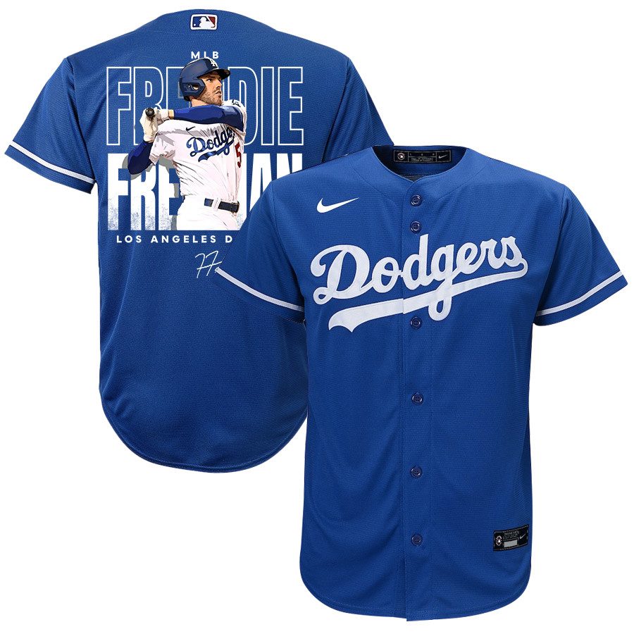 Freddie Freeman 5 Los Angeles Dodgers Signed Home Run 2023 Alternate Player Royal MLB Jersey Youth