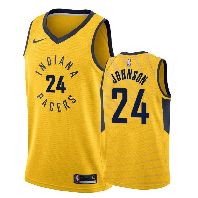 Indiana Pacers Alize Johnson 24 Statet Gold NBA Jersey Men's