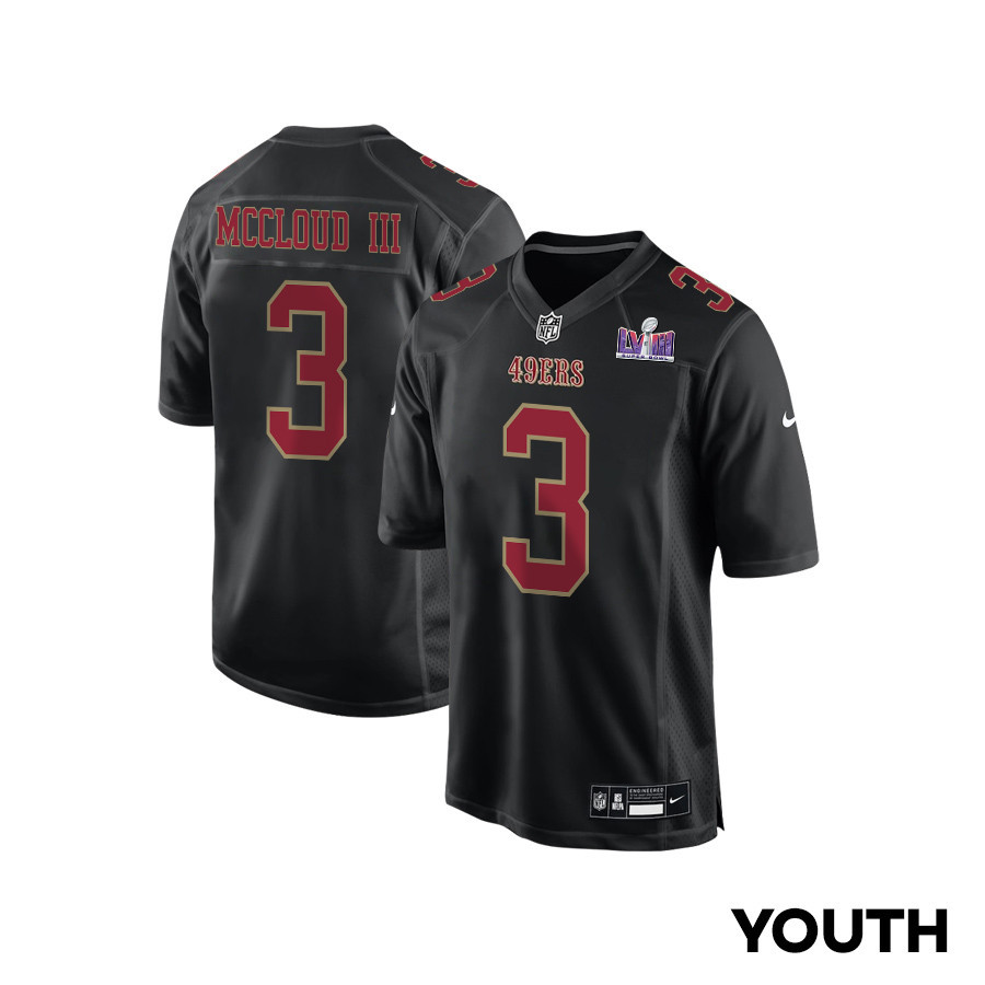 Ray-Ray McCloud III 3 San Francisco 49ers Super Bowl LVIII Patch Fashion Game Carbon Black NFL Jersey Youth