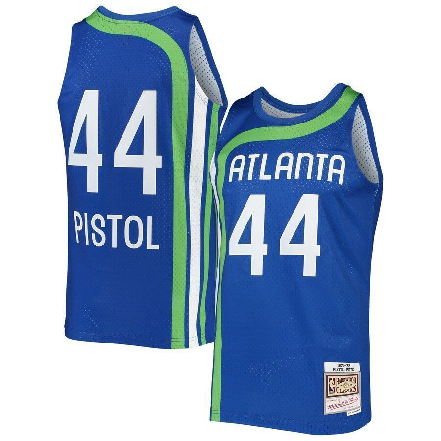 Pete Maravich Atlanta Hawks Mitchell Ness 1971-72 Hardwood Classics Swingman Blue NBA Jersey Men's