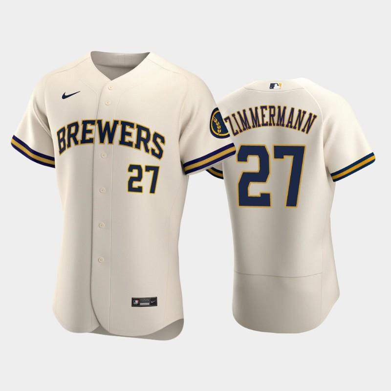 Milwaukee Brewers 27 Jordan Zimmermann Home Team Cream MLB Jersey Men's
