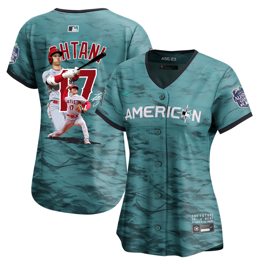 Shohei Ohtani 17 Los Angeles Angels Signed Decisive Blow 2023 All Star Game Limited Player Teal MLB Jersey Women's