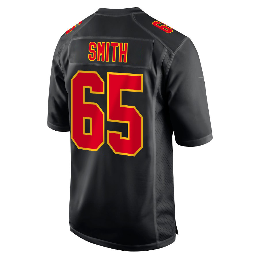 Trey Smith 65 Kansas City Chiefs Super Bowl LVIII Champions 4X Fashion Game Carbon Black NFL Jersey Men's
