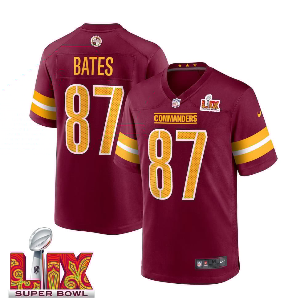 John Bates #87 Washington Commanders Super Bowl LIX Burgundy NFL Jersey Men's