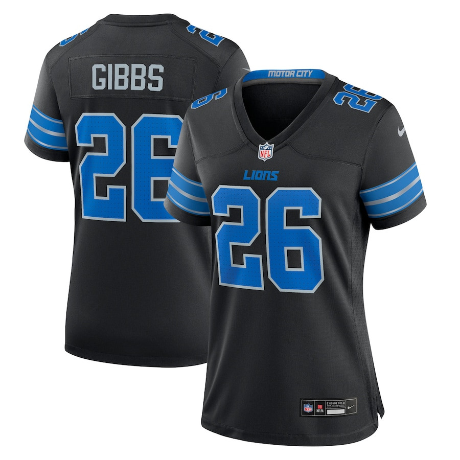 Jahmyr Gibbs 26 Detroit Lions Alternate Game Black NFL Jersey Women's