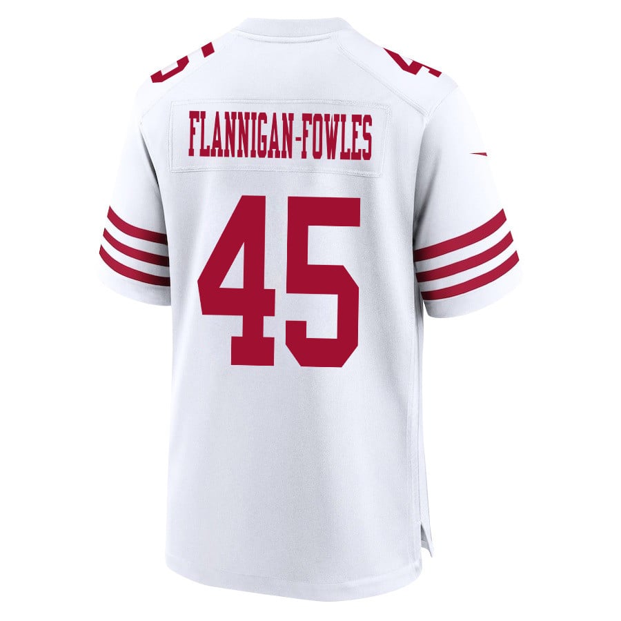Demetrius Flannigan-Fowles 45 San Francisco 49ers NFC Champions Patch Game White NFL Jersey Men's