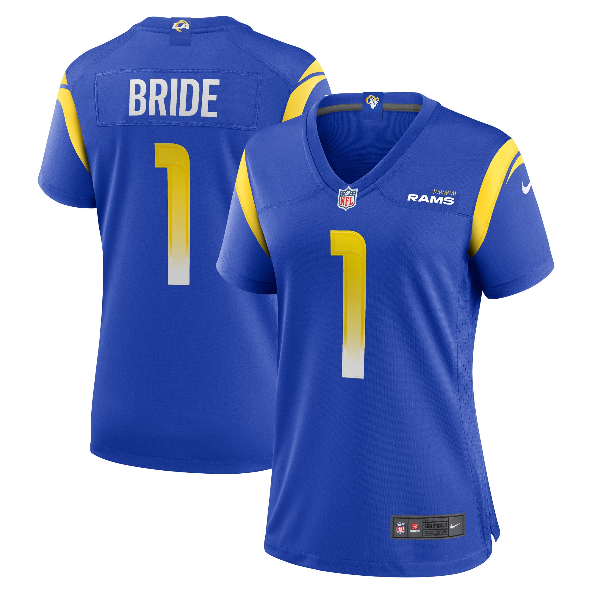 Los Angeles Rams Number 1 Bride Royal Game NFL Jersey Women's