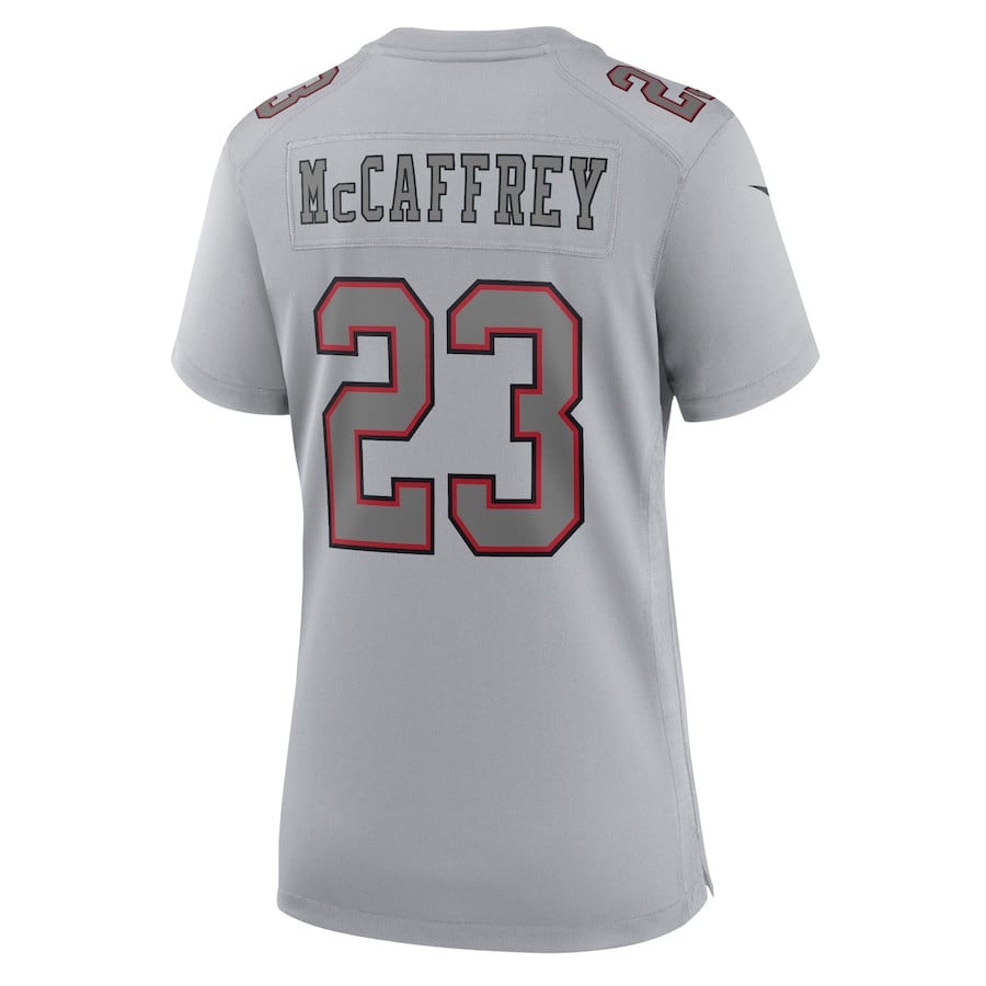 Christian McCaffrey 23 San Francisco 49ers Super Bowl LVIII Atmosphere Fashion Game Gray NFL Jersey Women's