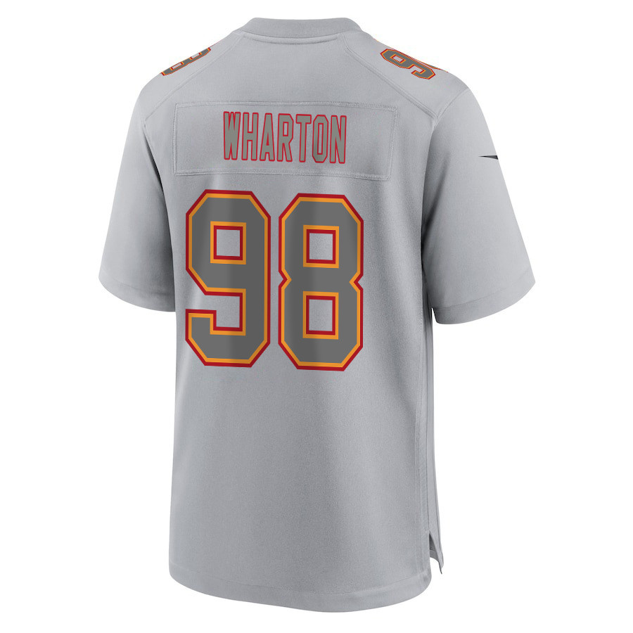 Tershawn Wharton 98 Kansas City Chiefs Super Bowl LVIII Champions 4 Stars Patch Atmosphere Fashion Game Gray NFL Jersey Men's