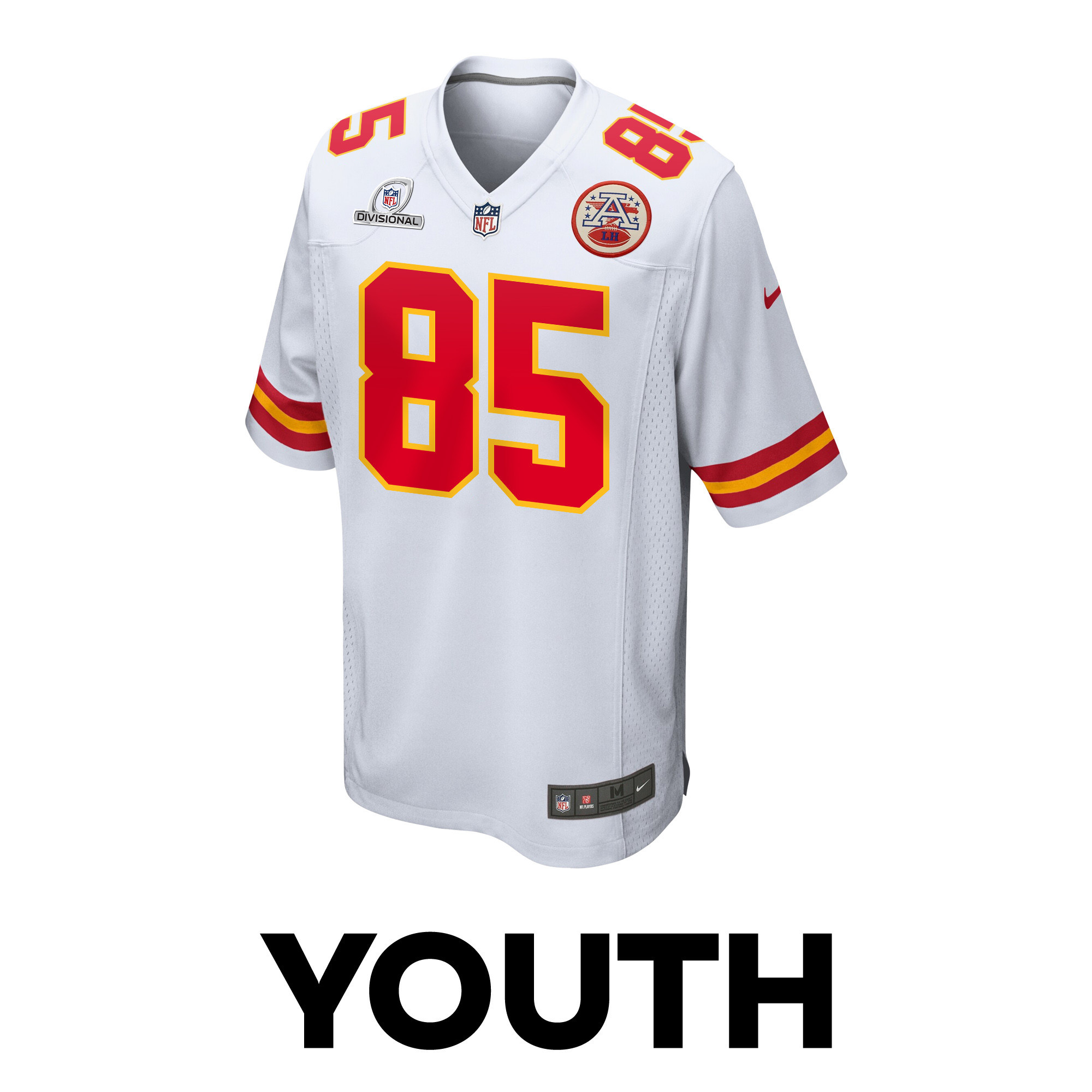 Izaiah Gathings 85 Kansas City Chiefs Super Bowl LVIII Patch Game White NFL Jersey Youth