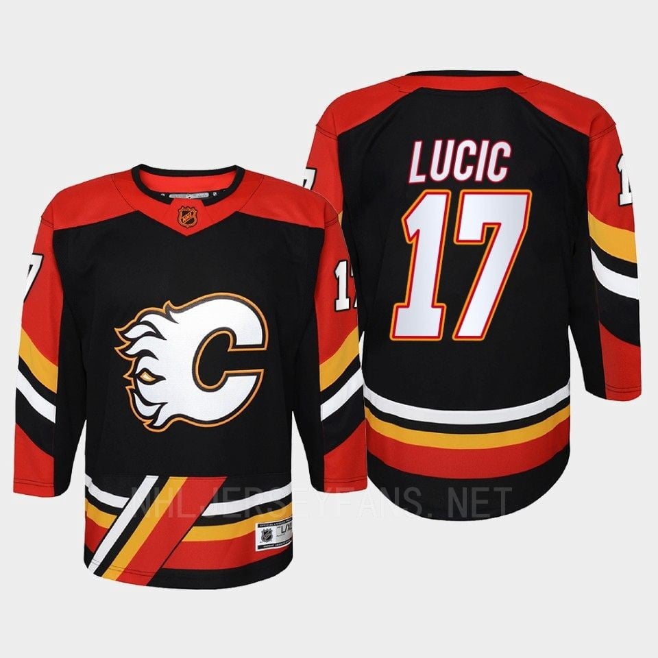 Calgary Flames 17 Milan Lucic Reverse Retro Black Equipment, NHL Jersey Men's