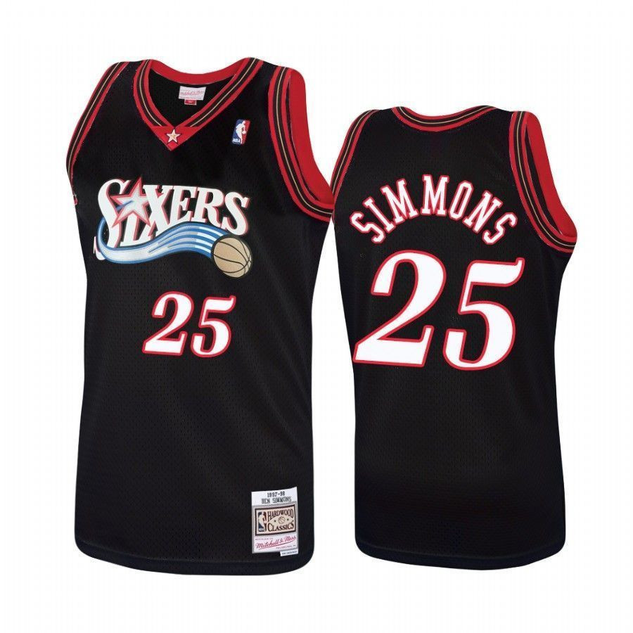 Philadelphia 76ers 25 Ben Simmons Hardwood Classics Black NBA Jersey Men's