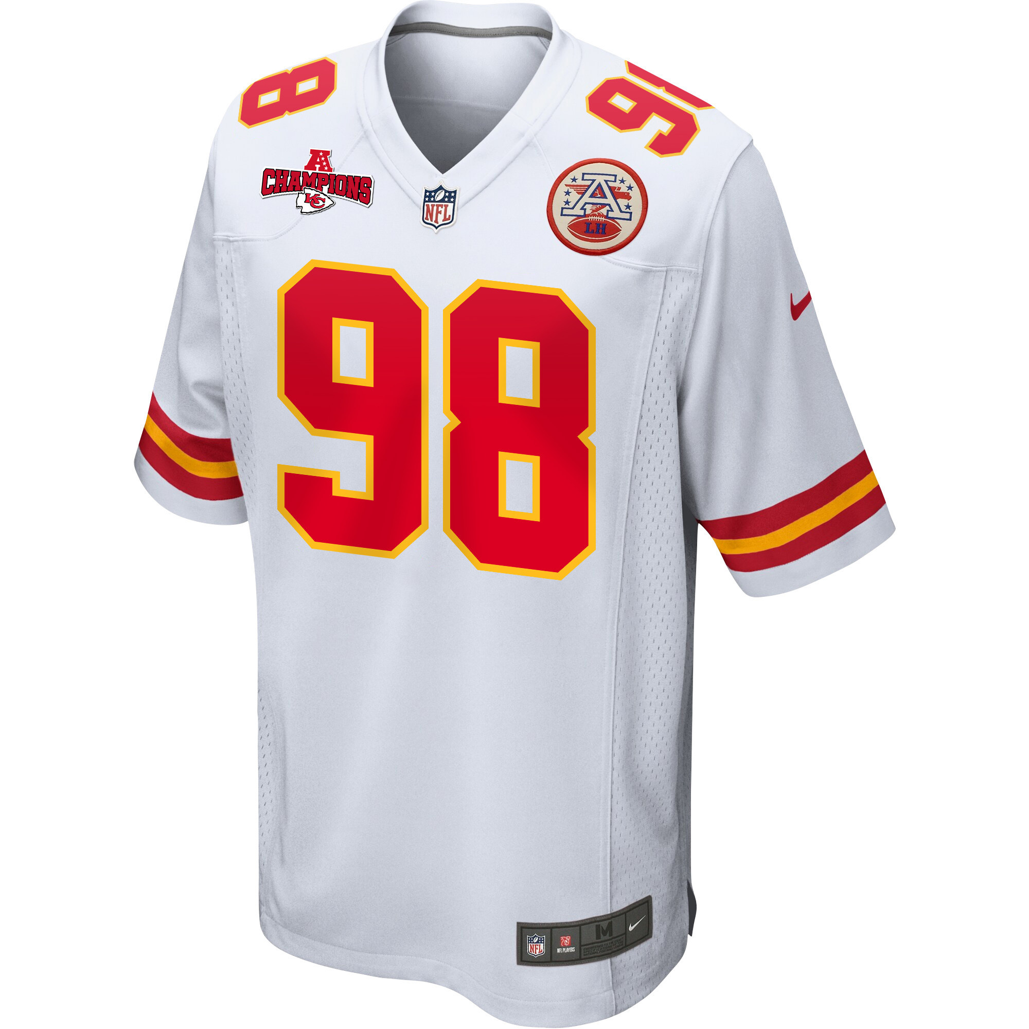 Tershawn Wharton 98 Kansas City Chiefs AFC Champions Patch Game White NFL Jersey Men's