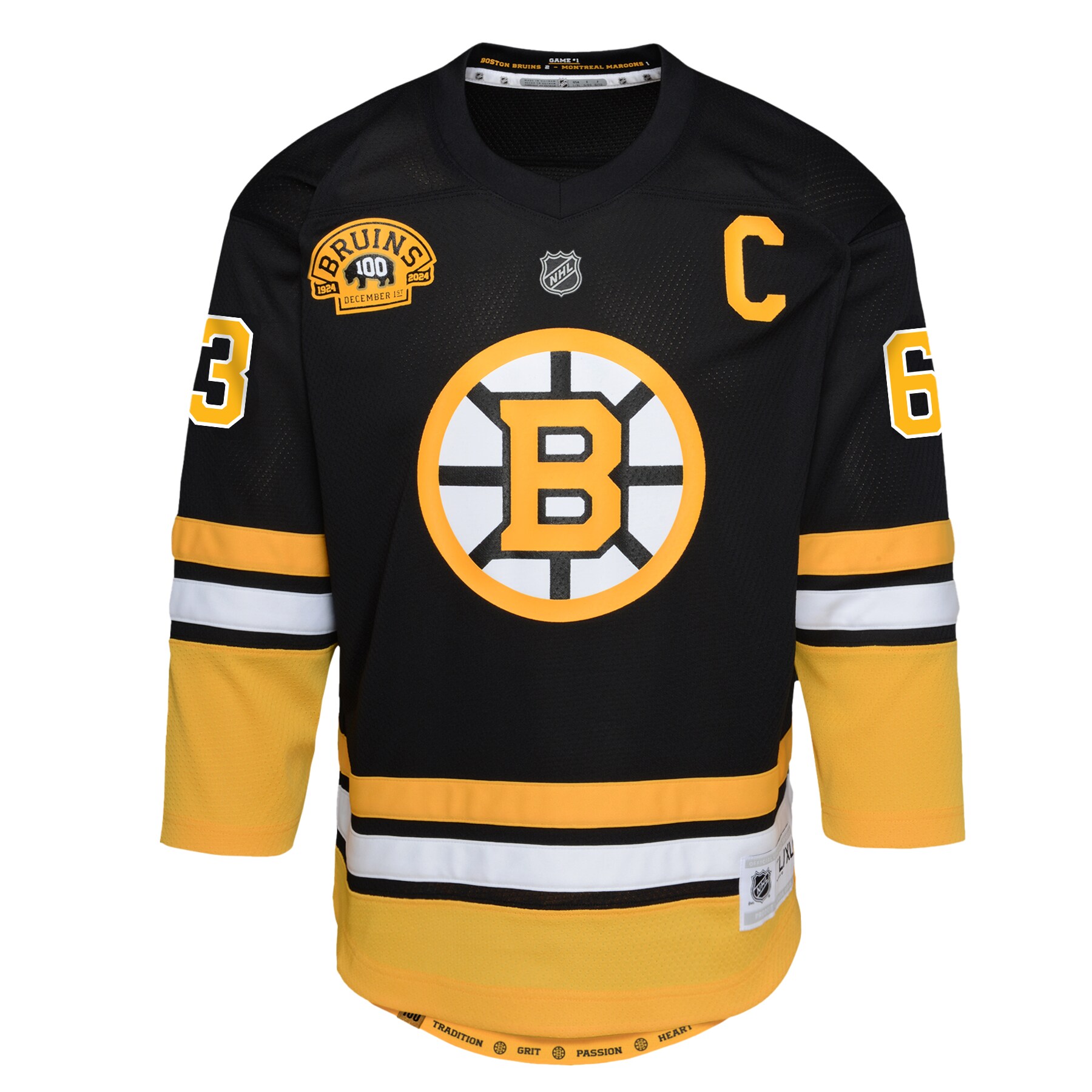 Boston Bruins Brad Marchand Black 100th Anniversary Player NHL Jersey Youth