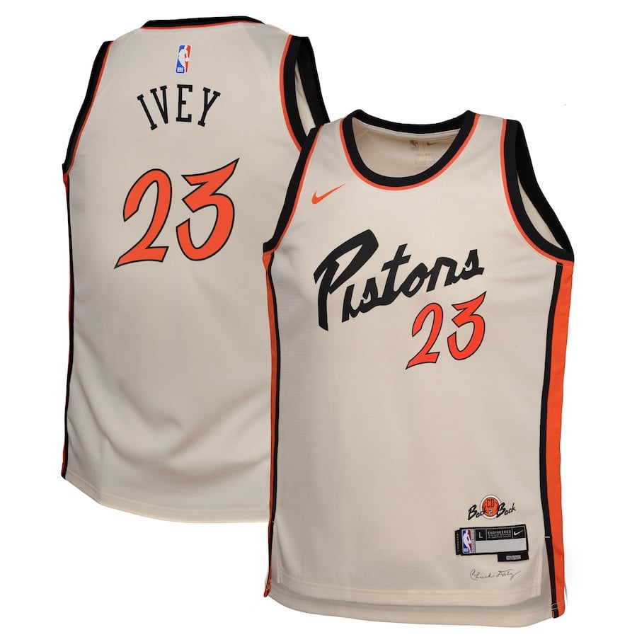 Jaden Ivey 23 Detroit Pistons 2024/25 Swingman Playe City Edition Cream NBA Jersey Youth
