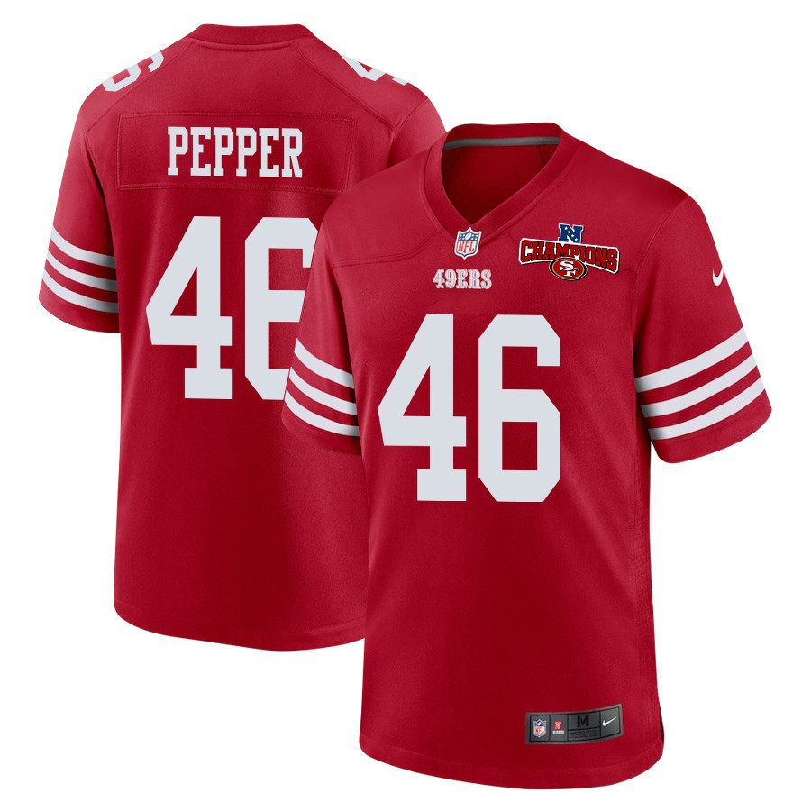 Taybor Pepper 46 San Francisco 49ers NFC Champions Patch Game Scarlet NFL Jersey Men's