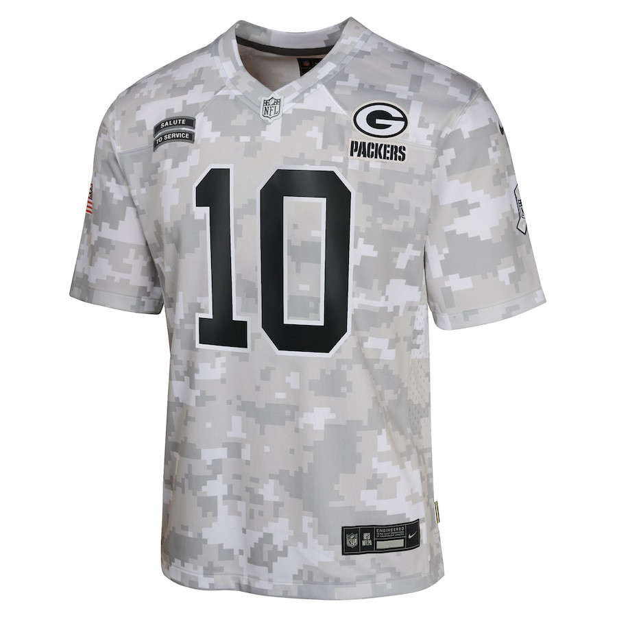 Jordan Love 10 Green Bay Packers 2024 Salute to Service Game Arctic Camo NFL Jersey Youth
