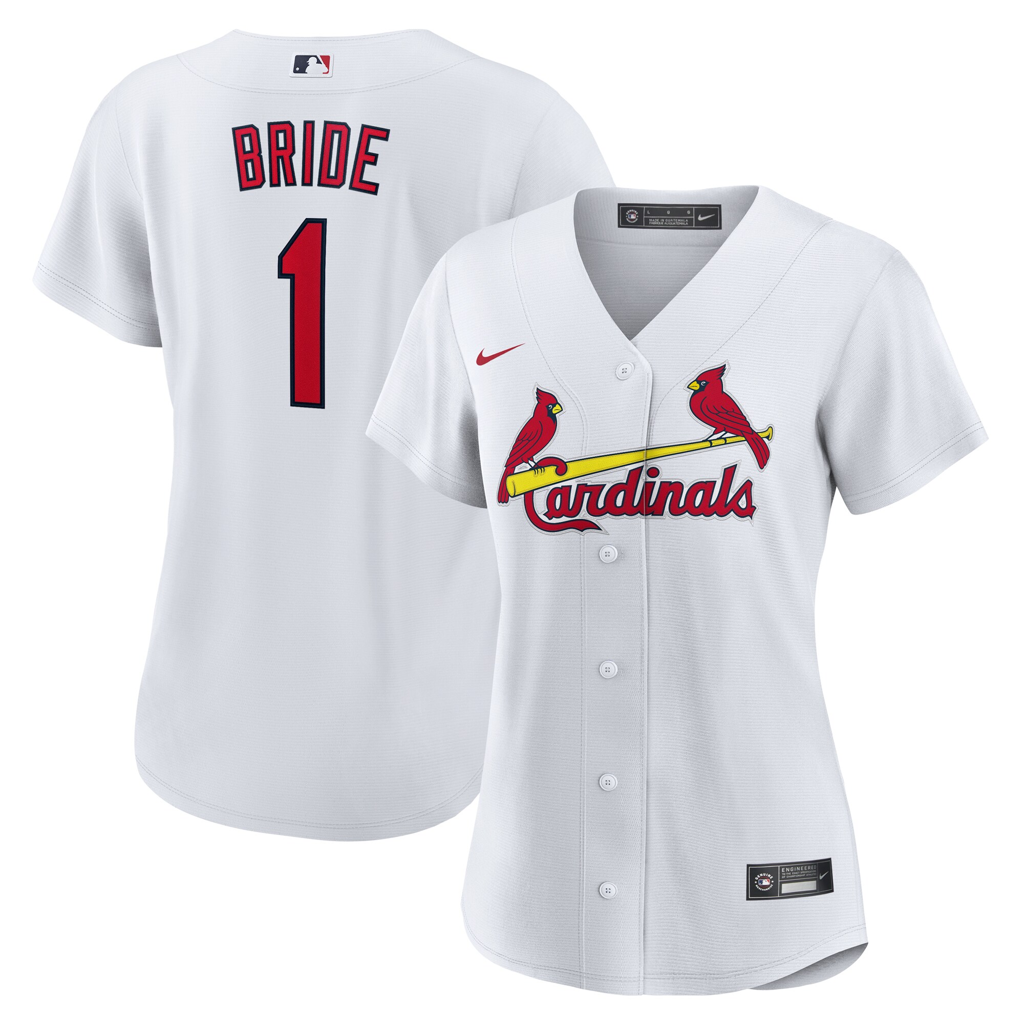 St. Louis Cardinals White #1 Bride Home MLB Jersey Women's