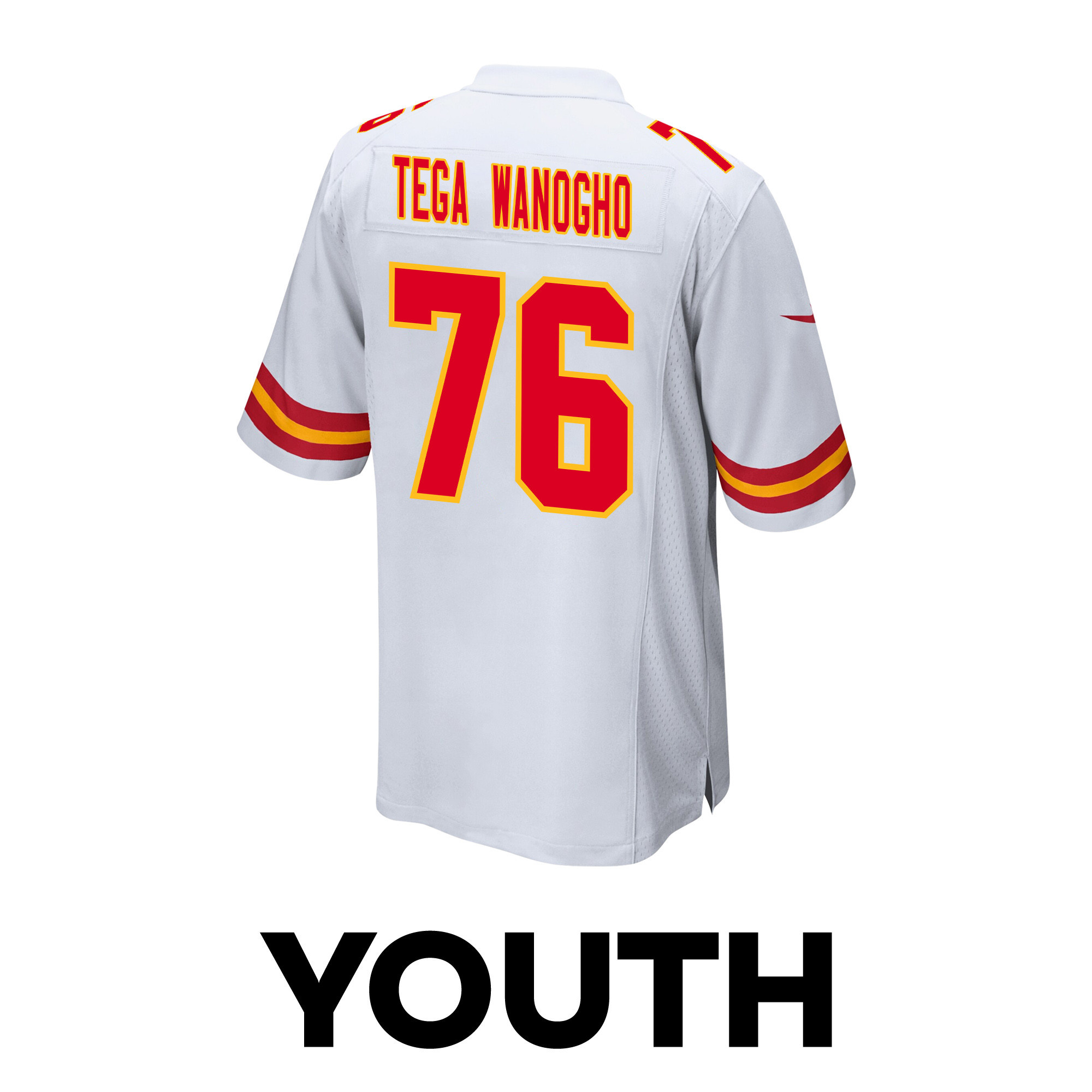 Prince Tega Wanogho 76 Kansas City Chiefs Super Bowl LVIII Champions 4 Stars Patch Game White NFL Jersey Youth