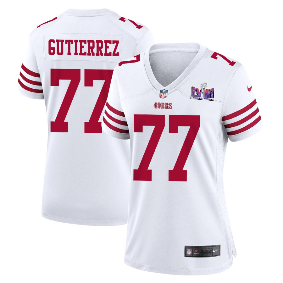 Alfredo Gutierrez 77 San Francisco 49ers Super Bowl LVIII Patch Game White NFL Jersey Women's