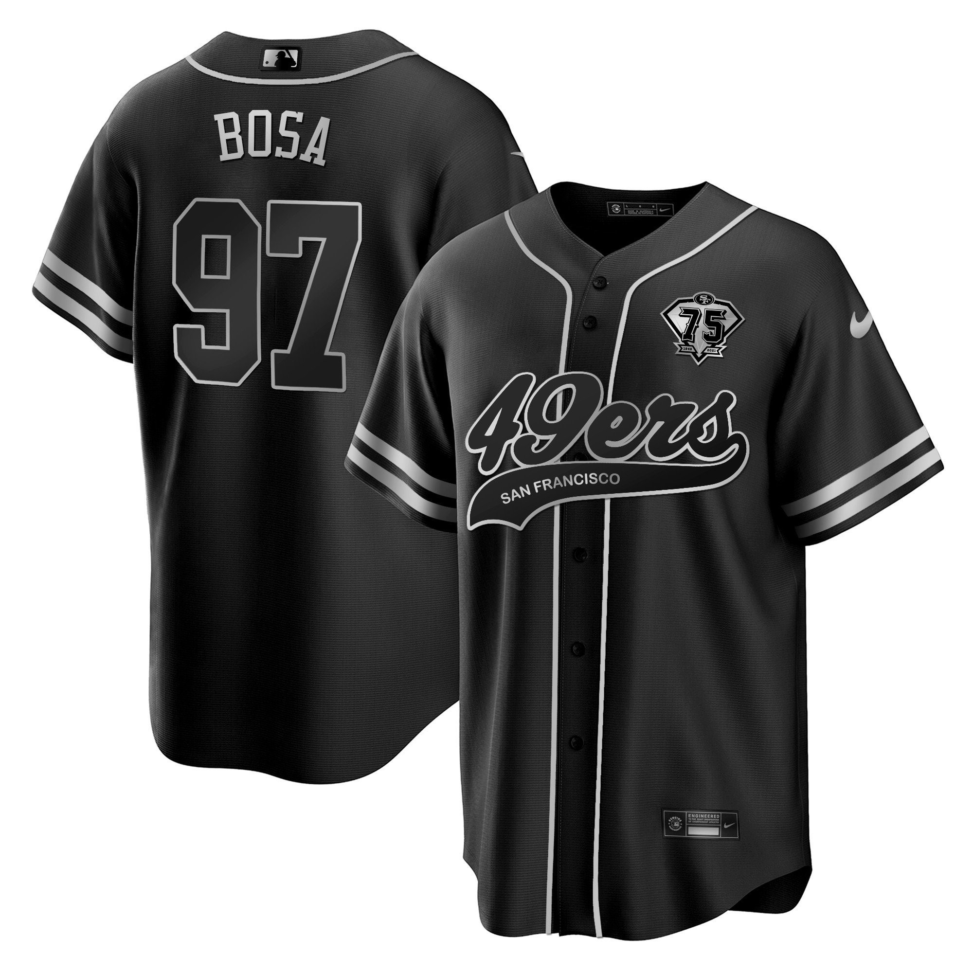 Nick Bosa 97 San Francisco 49ers Black Silver MLB Jersey Men's