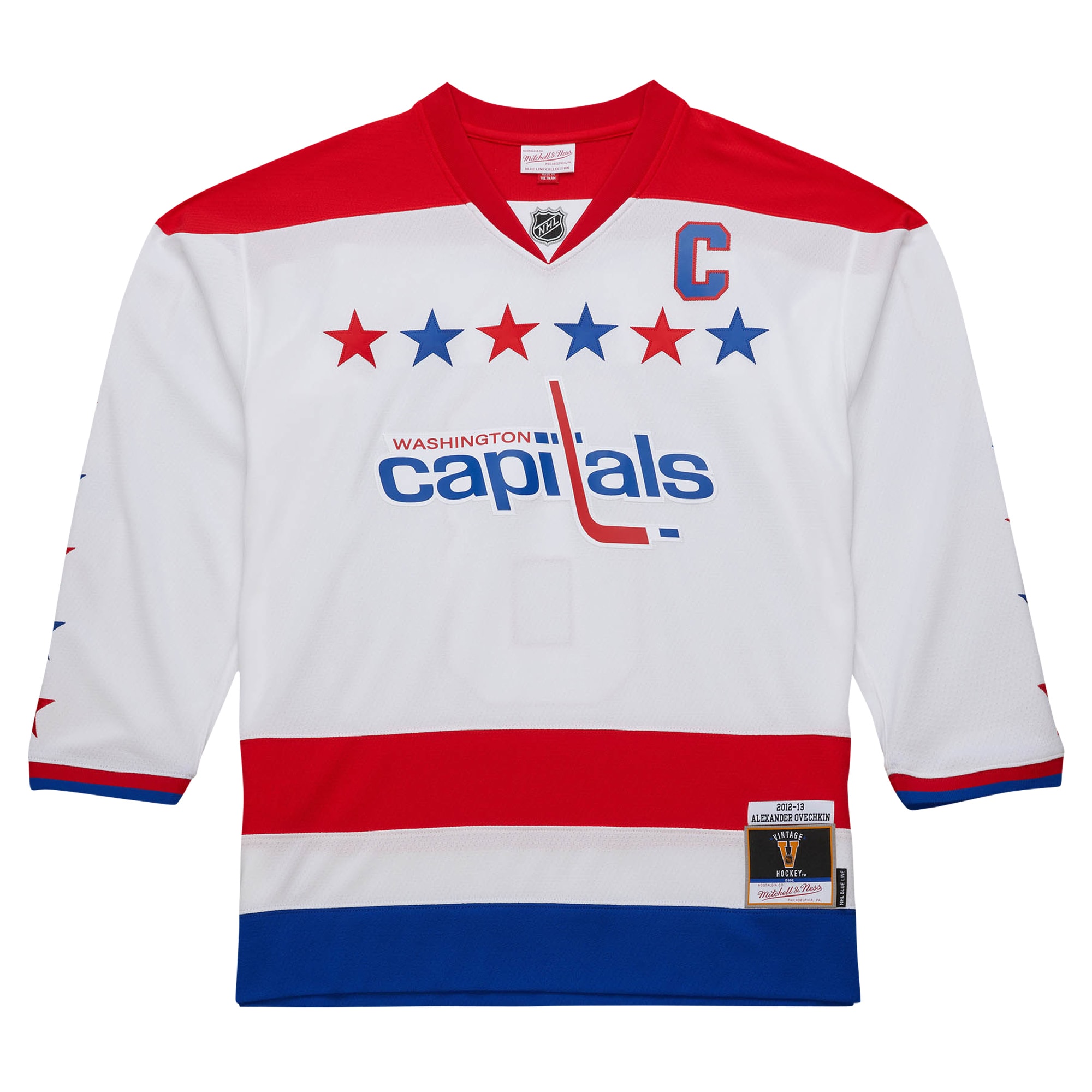 Washington Capitals Alexander Ovechkin Mitchell Ness White 2012/13 Alternate Captain Blue Line Player NHL Jersey Men's