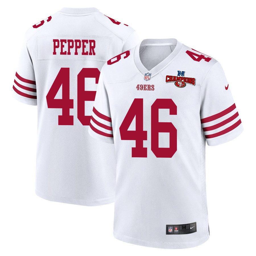 Taybor Pepper 46 San Francisco 49ers NFC Champions Patch Game White NFL Jersey Men's