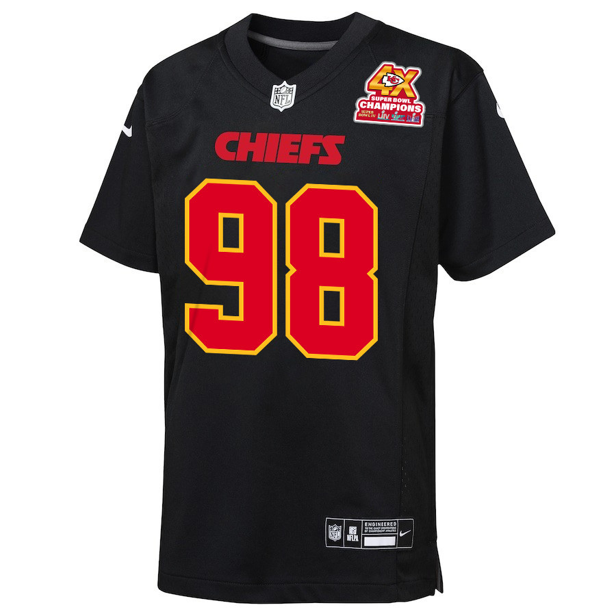 Chris Jones 95 Kansas City Chiefs Super Bowl LVIII Champions 4X Fashion Game Carbon Black NFL Jersey Youth