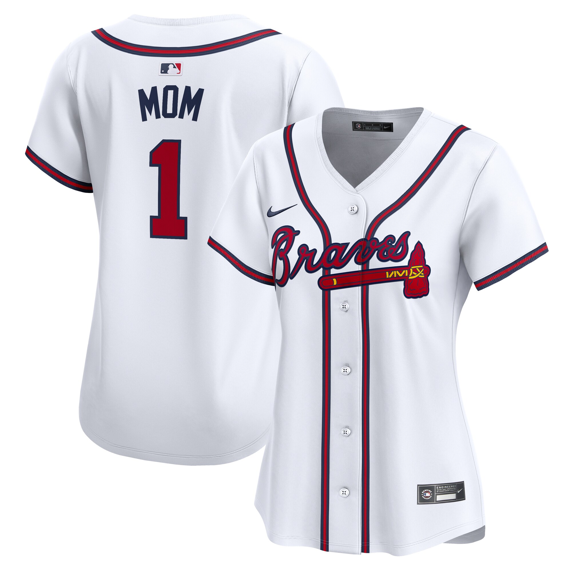 Atlanta Braves White #1 Mom Home Limited MLB Jersey Women's