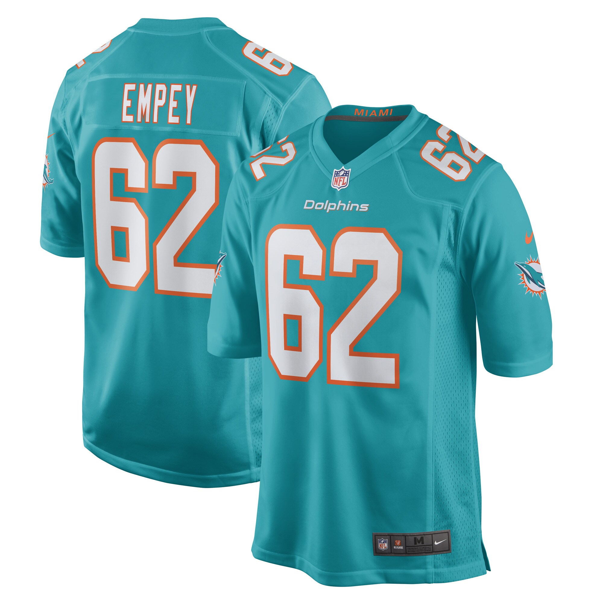 Miami Dolphins James Empey Aqua Game Player NFL Jersey Men's