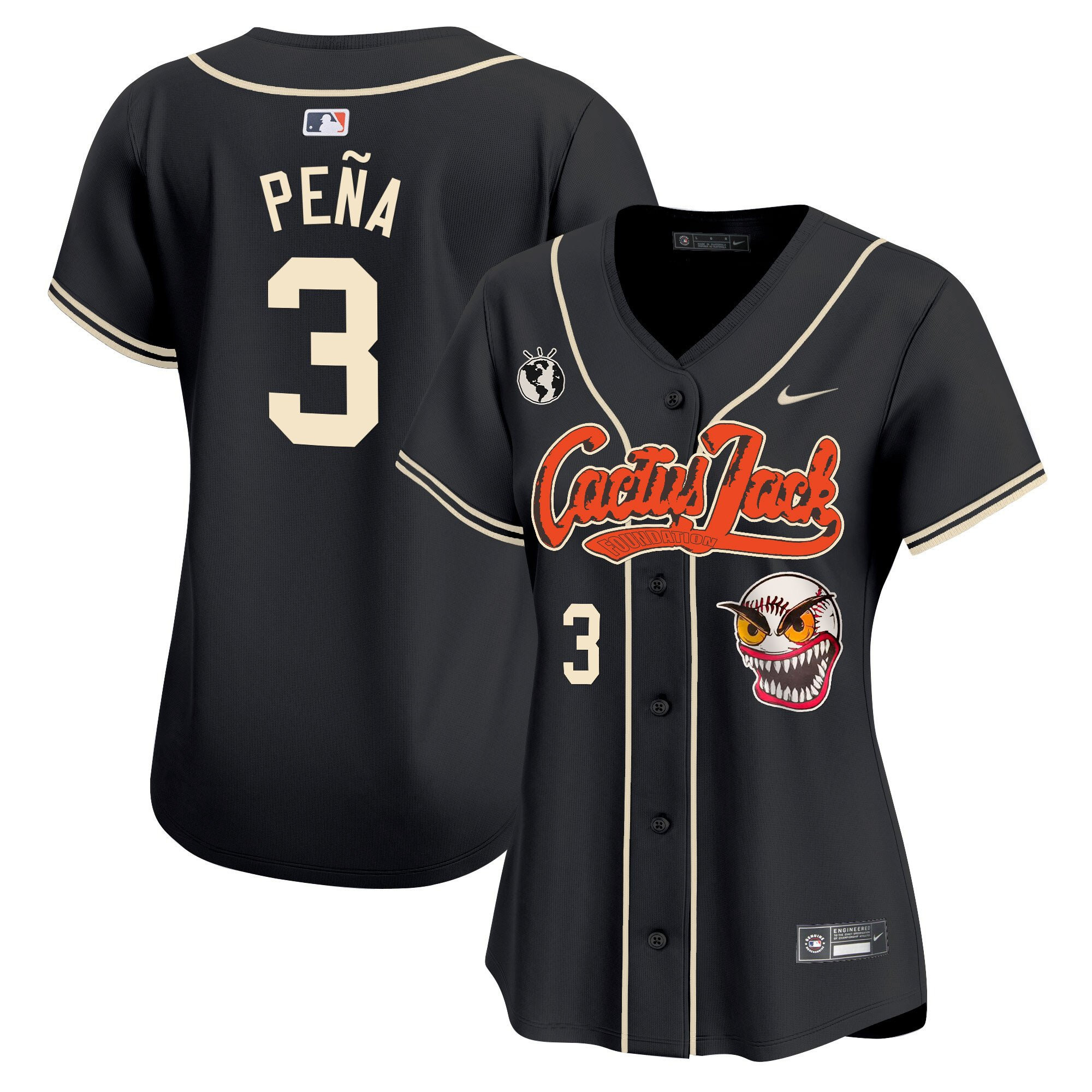 Jeremy Pena 3 Houston Astros Cactus Jack Patch Black MLB Jersey Women's