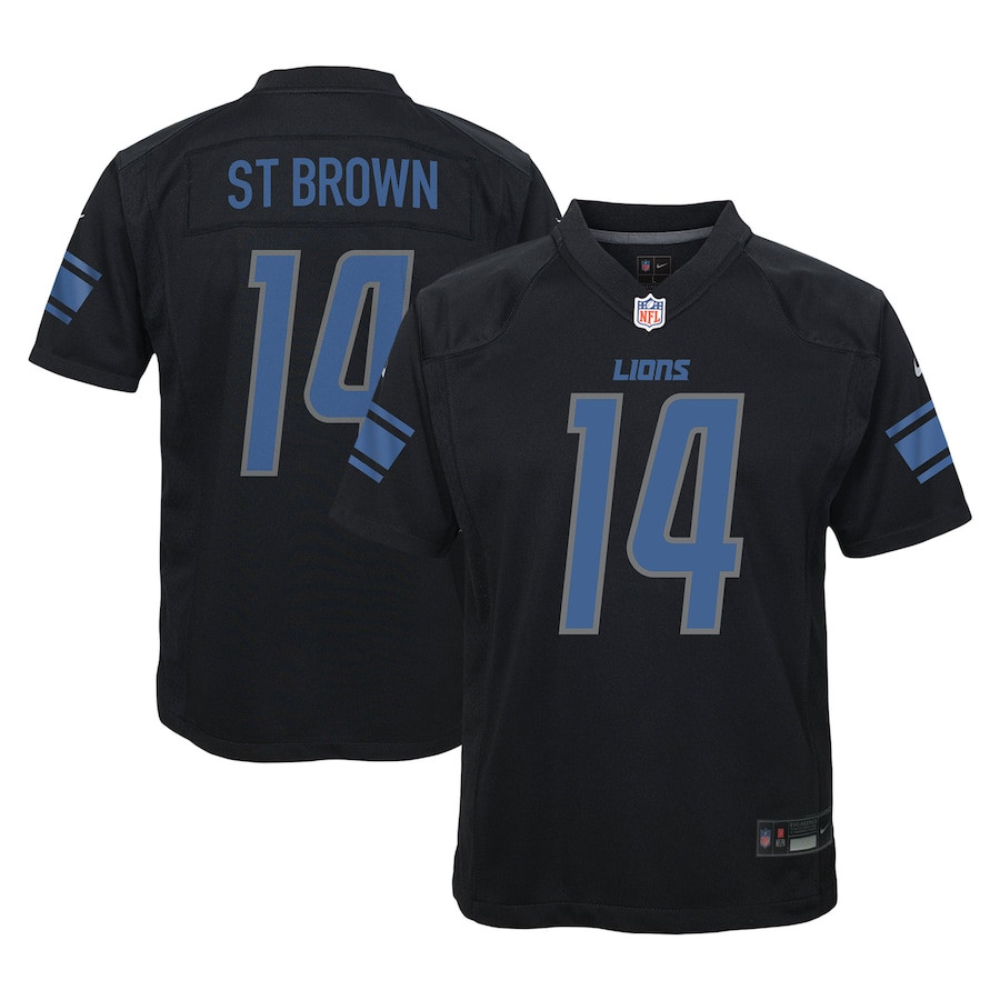 Amon-Ra St. Brown 14 Detroit Lions Fashion Game Black NFL Jersey Youth