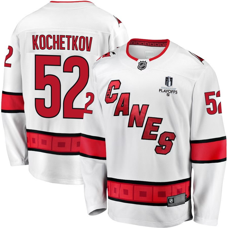 Pyotr Kochetkov 52 Carolina Hurricanes Stanley Cup 2023 Playoffs Patch Away Breakaway White NHL Jersey Men's