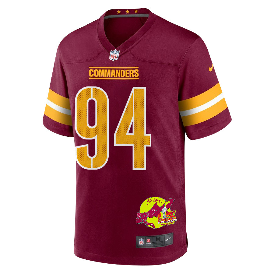 Daron Payne 94 Washington Commanders Super Bowl LIX New Orleans Patch Game Burgundy NFL Jersey Men's