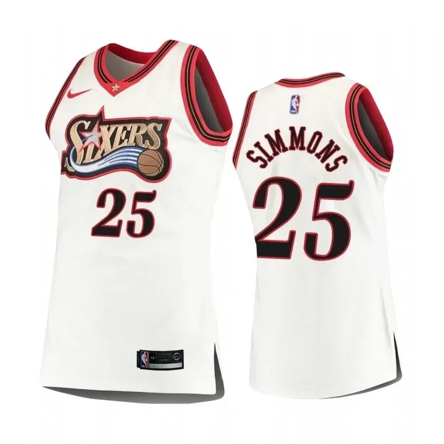 Philadelphia 76ers 25 Ben Simmon White Hardwood Classics NBA Jersey Men's