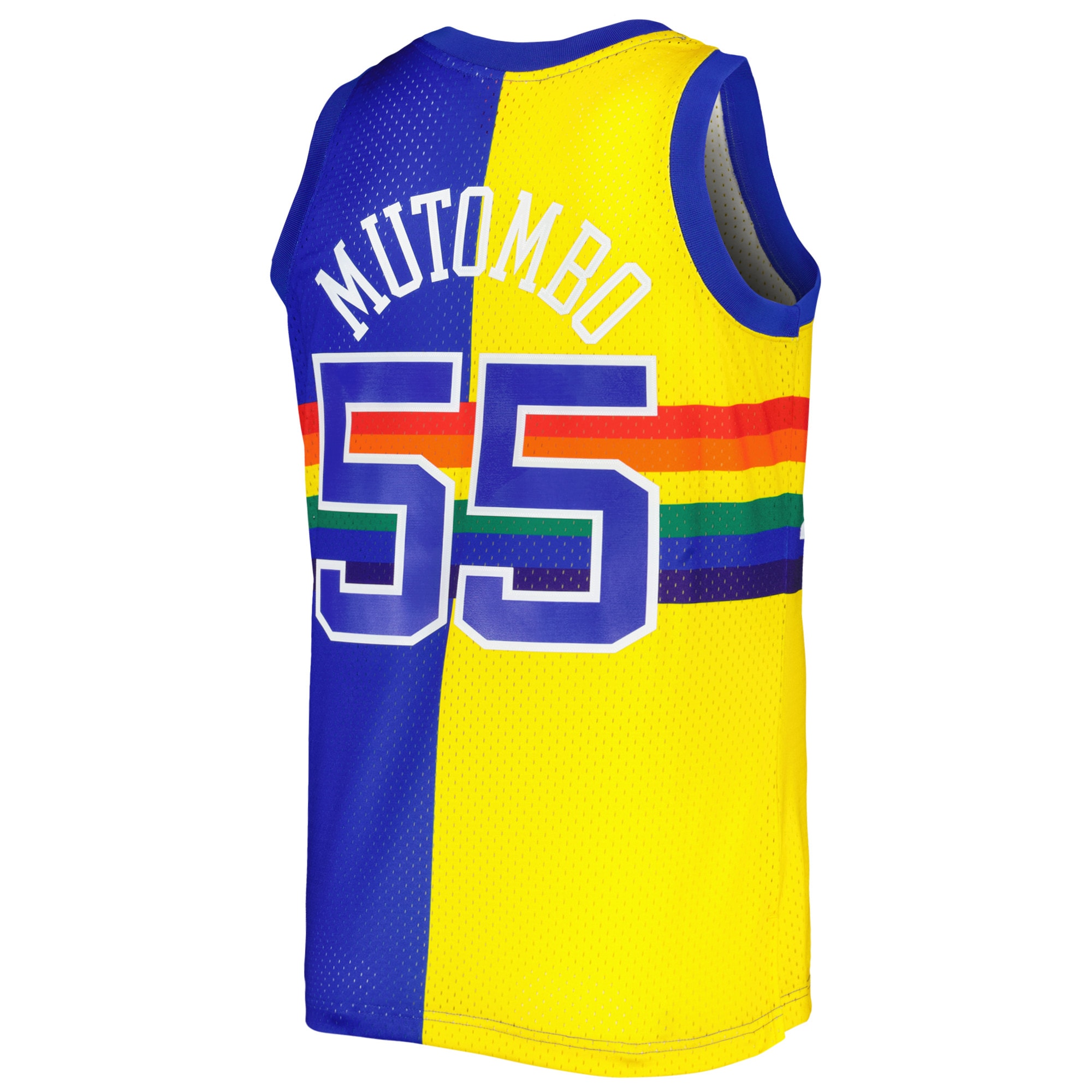 Mitchell Ness Dikembe Mutombo Royal/Gold Denver Nuggets Hardwood Classics 1991/92 Split Swingman NBA Jersey Men's