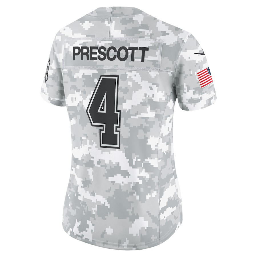 Dak Prescott 4 Dallas Cowboys 2024 Salute to Service Limited Arctic Camo NFL Jersey Women's