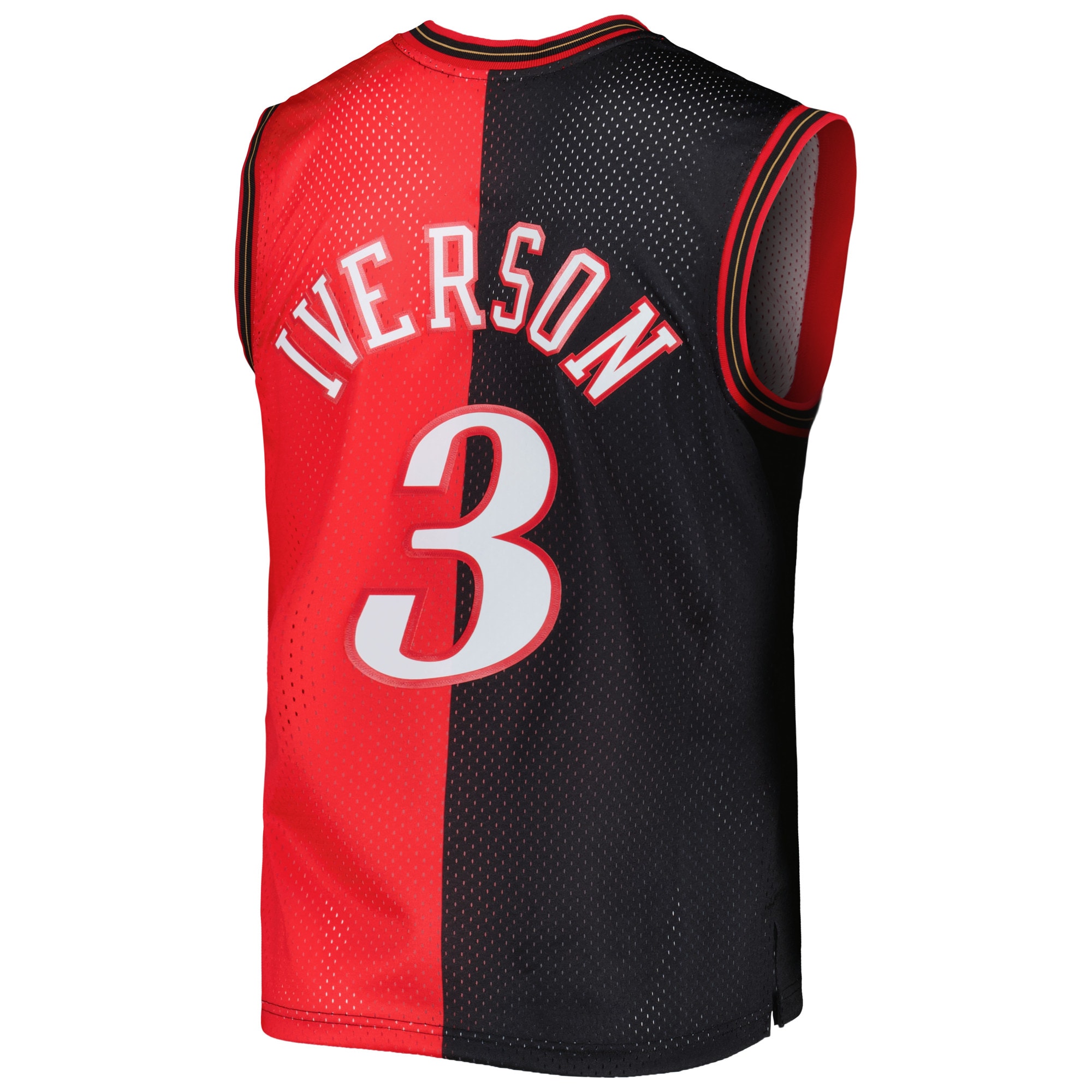 Mitchell Ness Allen Iverson Black/Red Philadelphia 76ers Hardwood Classics 2000/01 Split Swingman NBA Jersey Men's